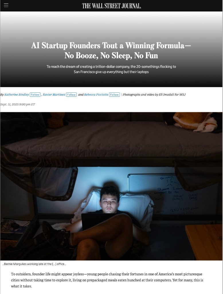 Wall Street Journal article: AI startup founders, with photo of Bernie Margulies working on a laptop